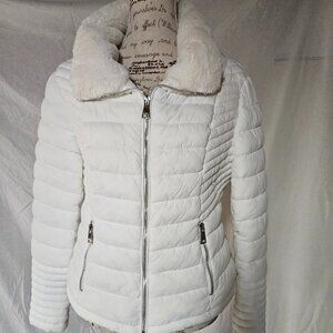 White Puffer Jacket with Faux fur trim